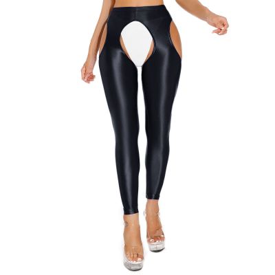 US Womens Opaque Tights Open Crotch Pantyhose Stretch Yoga Pants Training Sports